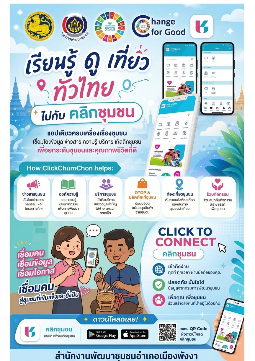 พช.เมืองพังงา ขอเชิญชวนดาวน์โหลดแอปพลิเคชัน “คลิกชุมชน